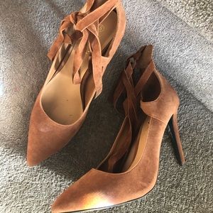 Camel Lace tied high heels